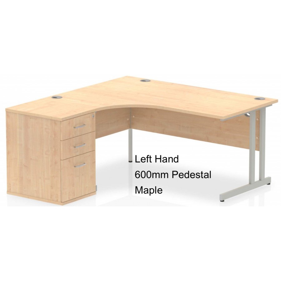 Rayleigh Ergonomic Corner Desk With 600mm Deep Pedestal - Cantilever Frame